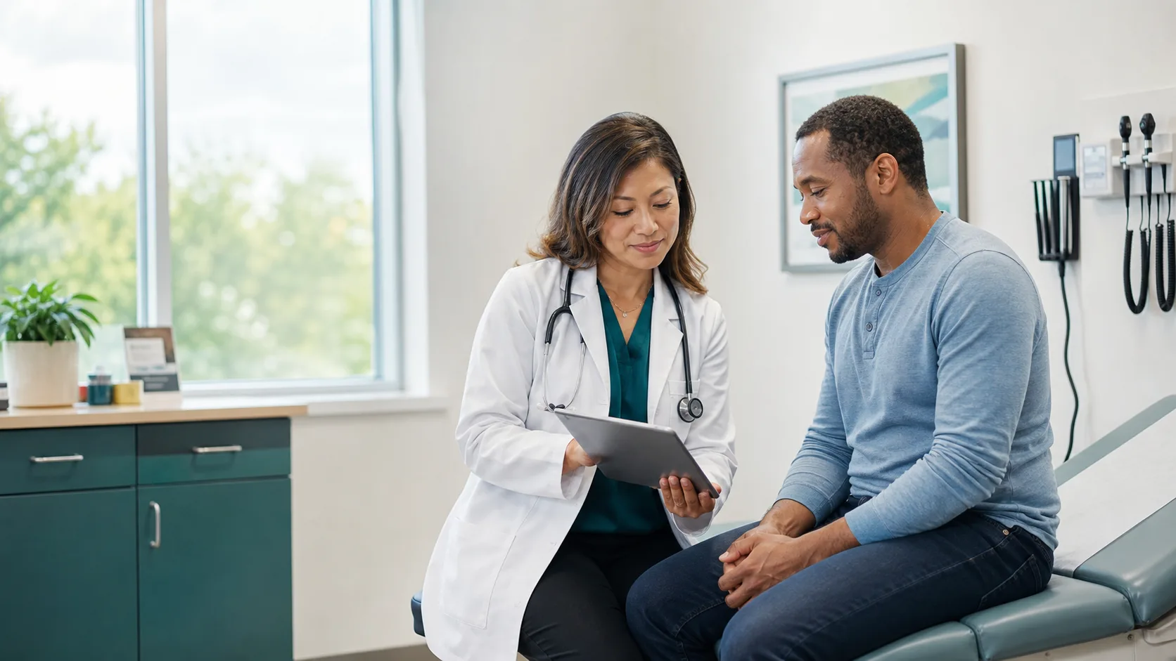 Provider reviewing annual checkup information with a patient during a preventive care visit