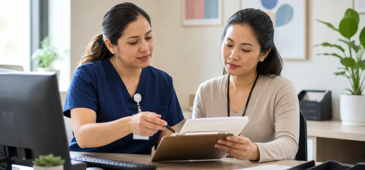 Community clinic care coordination at a clean desk