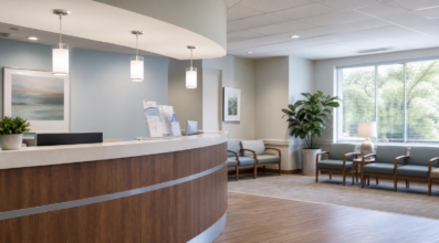 Community clinic reception and waiting area