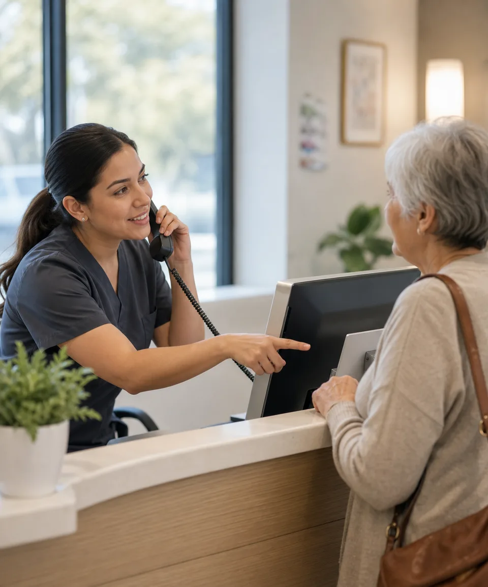 Care team member helping a patient request same-day care guidance