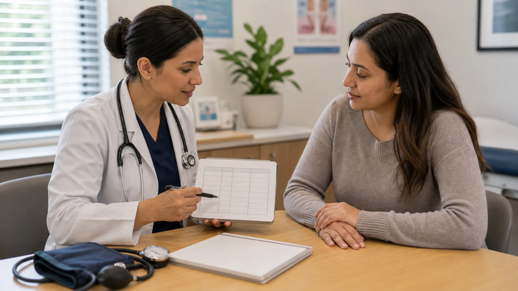 Healthcare provider reviewing health screening questions with a patient