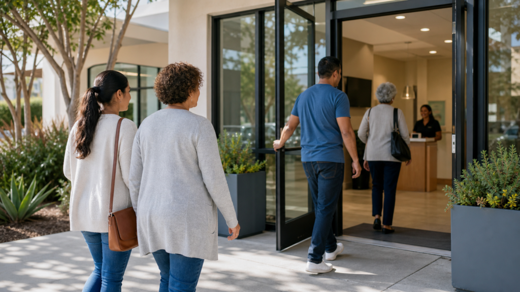 People entering a community health clinic for local services